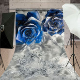 Aperturee - Aperturee Retro Blue Silver Abstract Floral Sweep Backdrop